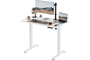 VonHaus Electric Standing Desk, Height Adjustable Sit Stand Desk w/Anti-Collision & Height Preset Technology, Cable Management & USB-C Charging, 100x60cm, Two Piece White Desktop & Frame