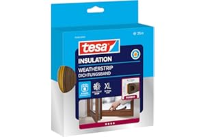 TESA UK tesa INSULATION XL uszczelka gumowa - Samoprzylepna uszczelka do izolacji szczelin w oknach i drzwiach - Brązowa - 25 m x 9 mm x 7 mm