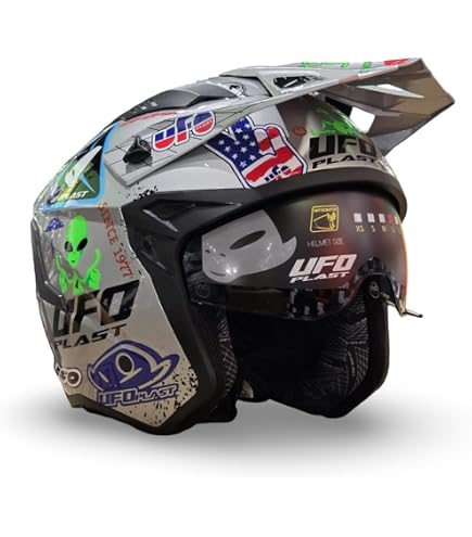 alien motorcycle helmet grey Trial UFO Serathan Logos Silver Graphic Size XL Automotive with a KYT Jet Picture Inside New Astone Helmets GT4 Color:Style01