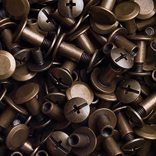 25 Schraubnieten Gürtelschrauben Buchschrauben Chicagoschrauben Nieten zum Schrauben 7MM messing-antik - 2