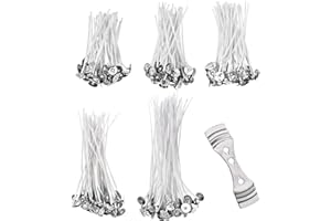 Nabance 250 Pezzi Stoppini per Candele 5 Diverse Misure di Stoppini in Cotone Naturale per la Realizzazione di Candele DIY 1 Acciaio Inossidabile Porta Porta Stoppini (80mm, 90mm, 100mm, 120mm, 150mm)