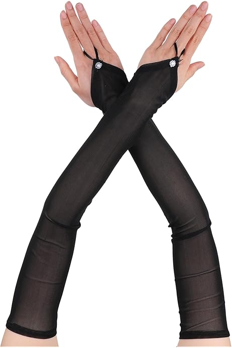 Guanti Lunghi Da Donna Con Paillettes - Senza Dita, Lucidi, Per Feste, Halloween, Serate E Costumi - Foto 4