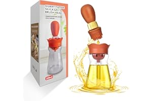 BENTFINE Flacon Distributeur d'huile avec brosse en Silicone, 2 en 1 200 ml Distributeur Bouteille d'huile d'olive Pinceau en Silicone pour Cuisine, Friture, Sauce, Barbecue, Crêpes, Marinade (Orange)