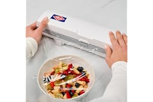 ALBAL Dérouleur Universel de film alimentaire (37 x 9cm), Dérouleur film étirable, aluminium et papier cuisson, pour une découpe nette d'une seule pression, Blanc