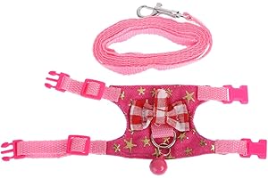 ECMQS - set guinzaglio + pettorina per piccoli animali domestici: criceti, conigli, furetti e porcellini d’India, Poliuretano, Rosa, S