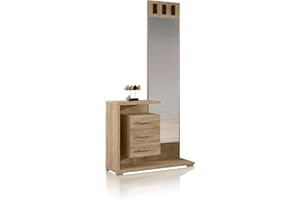 HomeSouth Recibidor con Espejo y Tres cajones, Mueble de Entrada Prisma, Acabado en Cambria, Medidas: 85 cm Largo x 27.9 cm Fondo x 185 cm Alto