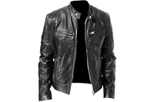 SAWEEZ Leder Jacken Herren, Herren Pu Lederjacken, Schlichte Kunstleder Motorradjacke, Vintage Bomberjacke Mit Reißverschluss, Schmale Passform, Punk Windjacke Für Herbst Und Winter