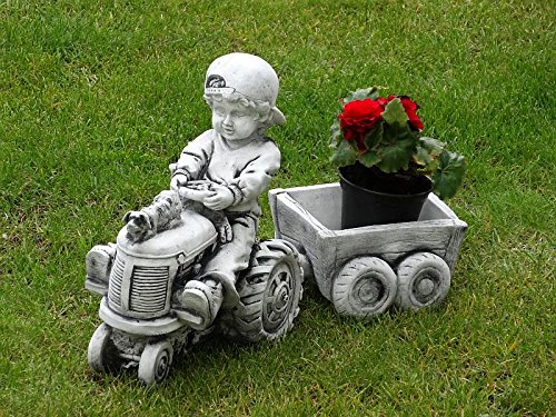 Steinfigur Nr.530 Junge auf dem Traktor mit Anhänger 2-Set ca. 15 kg Frostfest - 6
