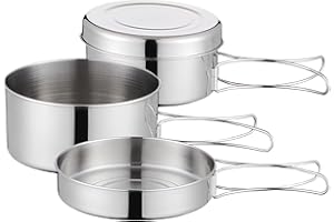 SUNOYA Kit De Casseroles Camping, Cuisine De Camping en Acier Inoxydable Set, Lot De 4 Casseroles De Camping en Acier Inoxydable, Batterie De Cuisine De Camping Pour Pique-Nique, Trekking et Randonnée