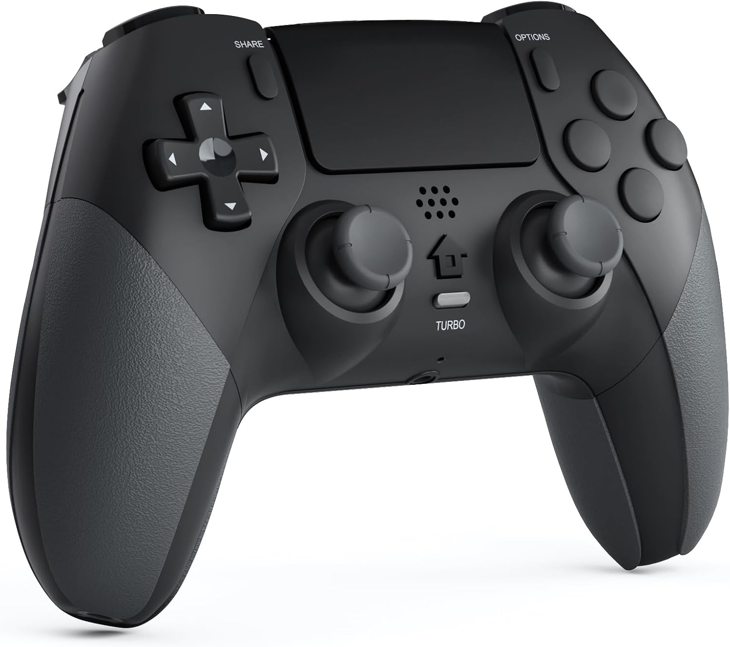 CHEREEKI Mando Inalámbrico para PS4, Pro y Slim con Doble Vibración, Giroscópico, Turbo, Touchpad y Conector de Audio, Negro