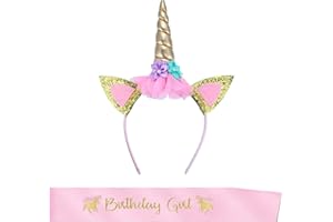 CHUANGOU Copricapo e Tracolla per Unicorno Unicorno Compleanno Accessori Cerchietto per unicorno Fiori Unicorno Fascia Festa di Compleanno Forniture