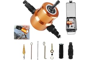 NEIVEINO 7 Pièces Grignoteuse Tole Electrique Metal Kit, Double Tête Coupe Tole pour Perceuse, Réglable à 360 Degrés Coupe Plaque de Perceuse Electrique, pour Profilés Complexes, Outils de Poinçonnage