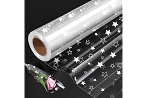 OTMVICOR Rouleau de cellophane transparent imprimé avec étoile, 80 cm x 30 m, rouleau de cellophane pour paniers, biscuits de Noël, cadeaux, paquets de Pâques.