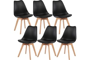 buybyroom Modern Dining Chairs Set of 6 with Wooden Legs and Soft Cushion for Living Room, Garden, Kitchen, Bedroom, Outdoor and Office, Black
