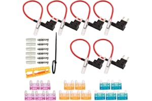 GTIWUNG 6Pcs Fusible de Circuito, 32V Add-a-Circuito Portafusibles, Portafusibles Estilo Cuchilla, Cable Fusibles Coche, con Mini Fusible(3A /5A /15A) y Extractor
