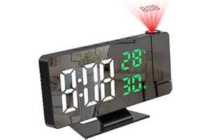 OQIMAX Projektionswecker, Wecker Digital mit Projektion, Projektionsuhr mit Temperatur und Luftfeuchtigkeit, 180°Projektor, Digitalerwecker mit 7,8" LED Spiegelbildschirm, Snooze, 4 Helligkeit Dimmbar