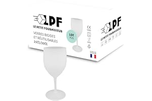 LPF LE PETIT FOURNISSEUR - Lot de 25 Verres à Vin réutilisables 25cl (30cl max) - Polypropylène plastique alimentaire rigide - Verre à pied à eau et vin - Compatible lave-vaisselle - Couleur Givrée