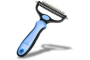 H&A PETCARE Double-Sided Deshedding and Dematting Comb for Long Haired Cats and Dogs,Deshedding Tool And Grooming Brush For Furry Pets (Blue)