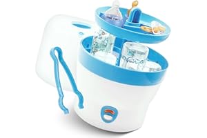 Babyruf BS 29b Steriliser for Baby Bottles, Steam Steriliser & Vaporiser, Up to 6 Bottles, Easy to Use, Baby First Equipment Newborn, Bottle Cleaner, Baby Accessories, White/Blue