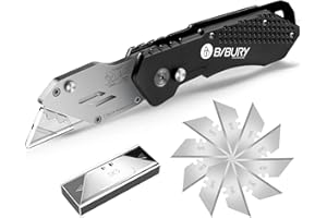 BLUECOOL BIBURY Cuchillos Utilitarios, Cuchillo Plegable Portátil, Versión Actualizada Cúter Professional, con 10 Cuchillas de Acero Inoxidable SK5, Clip para Cinturón, Bloqueo de Seguridad Cortador (Negro)