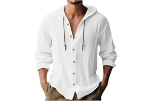 HAOLEI Hoodies for Men UK Sale Clearance Cotton Linen Shirt with Hood Plain Hooded Pullover Casual Drawstring Hoody Top Solid Color Hooded Sweatshirts Comfy Long Sleeves Sweatshirt