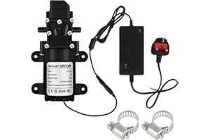 VeYocilk DC 24V Water Pump,1GPM 4L/Min Diaphragm Pump with Pressure Switch and 2 Hose Clamps,UK Plug Power Supply Adaptor for Water Tap,Campervan,Kitchen,Bathroom,Water Tank