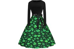 ARESTORY Womens St Patricks Day Fancy Dress GreenClover Shamrock Dress Irish Lady Luscious Leprechaun Costume Casual Evening Party Prom Swing Dress Vintage Dresses Rockabilly Halter Skirt 41 Colors Gift