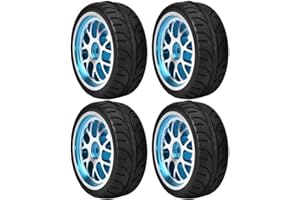 Drfeify 4 Unids 1/10 RC Ruedas de Coche Neumático de Goma Aleación de Aluminio Llanta Piezas de Repuesto Accesorio(Blue-concave)