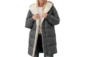 JBSABOTAD Winter Coats For Women Uk Fleece Lined Quilted Jacket Womens With Hood Solid Color Full Zip Parka Coat Waterproof Comfortable Warm Long Sleeve Down Jacket Plus Size Outerwear Overcoat With Pockets