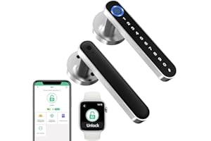 Fingerprint Handle Door Lock Smart Door Lock Levers eLinkSmart Keyless Entry Door Knob for Bedroom Front Back Door Bluetooth App Phone iOS Watch Silver
