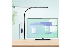 DEAUNBR Desk Lamp for Office Home - LED Reading Light 160 LEDs with Clamp Table Lamps Eye-Caring Study Clip on Lights 3 Modes & Stepless Dimming Double Head Computer Lighting for Home, Office and Bedroom