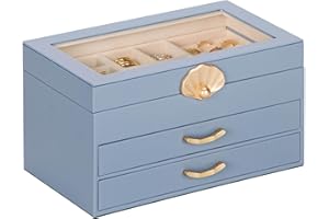 Enthralite Jewellery Box with 2 Drawers : Jewellery Display Organiser for Earrings Necklaces - Gift for Girls Women | Grey Blue