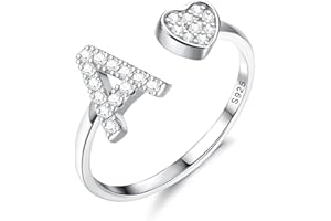 Diamday Plata de Ley S925 Ajustables Iniciales Anillos Mujeres Niñas Corazón Apilables Alfabeto Anillos Personalizado Capital Letra Anillo Inicial Joyería Regalos para Cumpleaños Navidad San Valentín