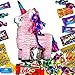 Produktbild Einhorn-Pullpinata mit Süßigkeiten im Set, Zubehör f.Spiele zum Kindergeburtstag