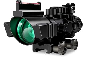 ToopMount 4x32 Rifle Scope Dot Sight Red Green Blue 3 Color Reticle 3 Brightness Settings Riflescope Fit 20mm Picatinny/Weaver Rail with Duble Side Rails Fiber Iron Sight