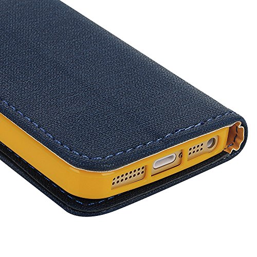 iPhone SE Case,iPhone 5 & 5S Case, YOKIRIN Premium Soft PU Leather Notebook Wallet Cover Case with [Kickstand] Credit Card ID Slot Holder Magnetic Closure Design Folio Flip Protective Slim Skin Cover for iPhone SE & 5 & 5S, Navy Blue