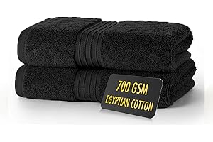 ALSAP Black Hand Towels Pack of 2 - Ultra Soft Super Absorbent 700 GSM Egyptian Cotton Towels - Bathroom Linen Sets - Luxury Hotel Quality Cotton Hand Towels Set Convenient Size 50x85 cm