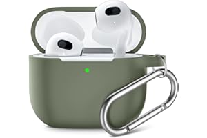 Upeak Etui kompatybilne z AirPods 3. generacji 2021, w pełni owinięte silikonowe etui ochronne, amortyzacja wstrząsów do Apple AirPods 3, z brelokiem, oliwkowe