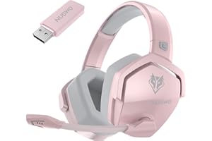 NUBWO G06 Podwójny bezprzewodowy zestaw słuchawkowy do gier z mikrofonem do PS5, PS4, PC, mobilny: 2,4 GHz bezprzewodowy + Bluetooth - 100-godzinna bateria - sterowniki 50 mm - różowy