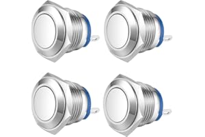 Gebildet 16mm Cabeza Plana SPST Interruptor Momentáneo a Prueba de Agua, Reinicio Automático Interruptor de Botón de Metal, Terminales de Pin de Soldadura DC 6V/12V/36V/48V, AC 110V/230V 3A 1NO