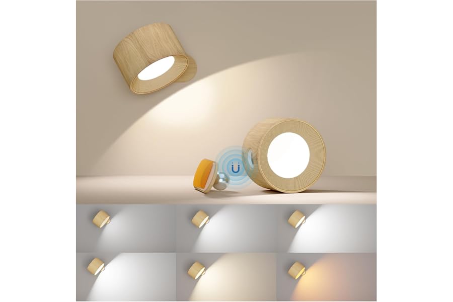 Battery Operated Wall Light, LED Wall Lamp with 360°Adjustable Lighting Indoor Wall Light with 3 Color Modes 3 Brightness Levels Touch Control, Wall Mounted Lamp for Bedroom Reading Bedside-1Pack