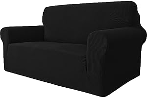 ‎YSTYLE Ystyle Sofa überzug 2 Sitzer Mit Armlehne, Stretch Sofabezug rutschfest, Modern Sofa Cover Für Hunde Haustiere, Atmungsaktiv Couch überzug Mit Elastic Bottom, Schwarz