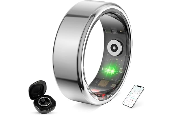 Bague Connectée Smart Ring pour Femme et Homme, Tracker Fitness avec Moniteur Fréquence Cardiaque, Sommeil, 100+ Sports, Podomètre, Étanche IP68, Sans Abonnement pour iOS/Android (Argenté, 10)
