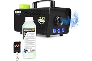 Fuzzix F503L Smoke Machine with Built-in RGB LED Lights, Wireless Remote Control and 250ml Green Fog Fluid for Halloween House Party