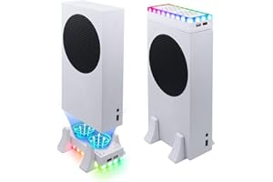 Mcbazel Xbox Series S Support de Refroidissement Vertical avec Lumière RVB, Ventilateur de Refroidissement Haut/Bas à 3 Vitesses avec Ports de Charge/Transfert de Données pour Xbox Series S - Blanc