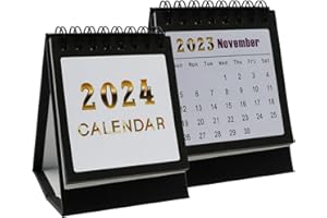 ROWJOW Desk Calendar 2023-2024, Mini Desktop Calendar July 2023 to December 2024, Solid Color Small Desk Calendar Portable for School Office, 10x7.5cm (Black)