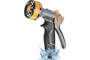 YMTEEDIO Hose Pipe Spray Gun, Garden Hose Spray Gun, Hose Spray Gun, Garden Hose Nozzles & Spray Guns, Hose Gun for Garden Hose, Garden Hose Gun with 8 Spray Patterns & Flow Control (Grey&Orange)