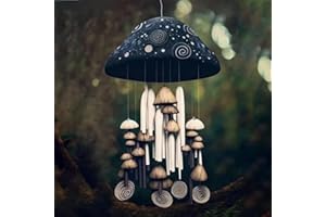 GINGER TECH Mushroom Campanula Handmade Art, Unique Resin Mushroom Wind Chime, Colorful Resin Mushroom Wind Chime, Clear Voice Wind Chime Hanging Decoration Ornaments for Home Garden Outdoor (B)