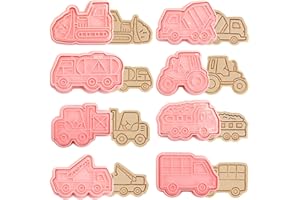 MELEAGER Formine per Biscotti Escavatore, Set di Tagliabiscotti da Costruzione, 8 Pezzi Stampi Biscotti Costruzione, Plastica Keksausstecher Costruzione per Bambini