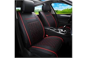 CGEAMDY Sitzbezug Set Universal, Luxus Wasserdicht Autositzschutz, Auto-Sitzbezüge Vordersitze Kunst Leder, Pu-Leder-Autositzabdeckungen Vorne, Wasserdichtes Autositzbezüge Geprägten(Schwarz&Rot)